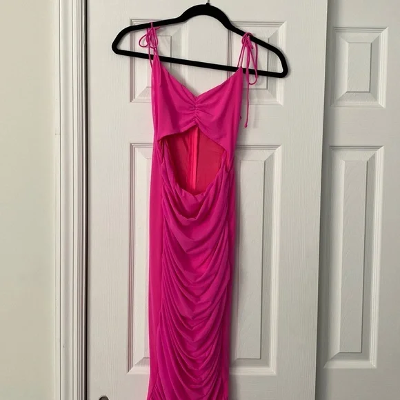 open lace back dress A Perfect Day Cut Out Midi In Hot Pink main image 0